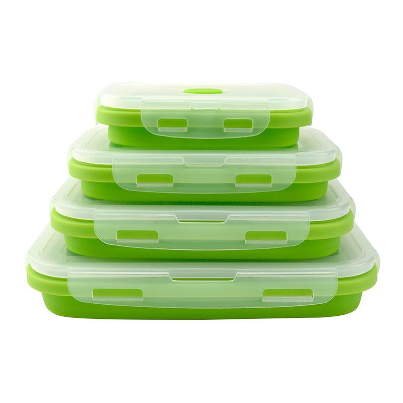 金臻赫（JINZHENHE） JZH-074 清新绿折叠方形硅胶饭盒500ML/6寸*2个 500ML/6寸 （单位：个）  清新绿