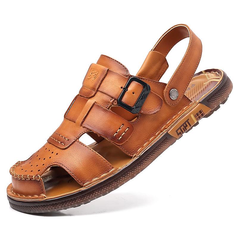 程佑（CHENGYOU） CY-205 夏季牛皮包头凉鞋男款 棕色 43码*1双 男款 棕色 43码 （单位：双）  棕色