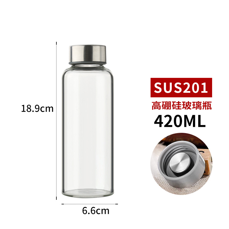 金臻赫（JINZHENHE） JZH-SB 不锈钢盖高硼硅玻璃水瓶420ml；瓶+不锈钢盖(201)+盒 五个装  （单位：个）