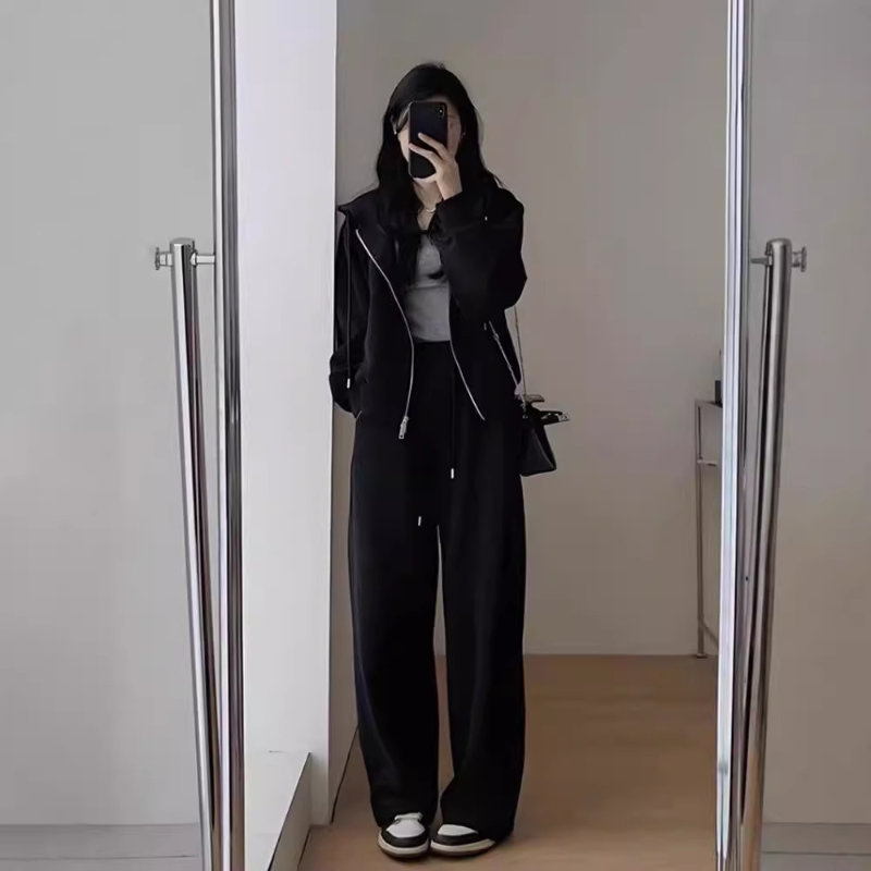 程佑（CHENGYOU） CY-TZ 秋冬休闲卫衣运动衣服套装连帽女士 黑色外套+裤子（两件套）XXXXL（165-180斤）  （单位：套）