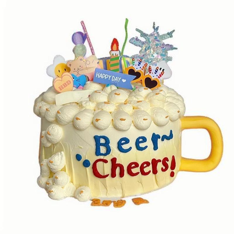 爱在此客 51 【爱在此客】动物奶油-快乐干杯生日蛋糕送好友送老爸礼物同城配送 6英寸 （单位：个）