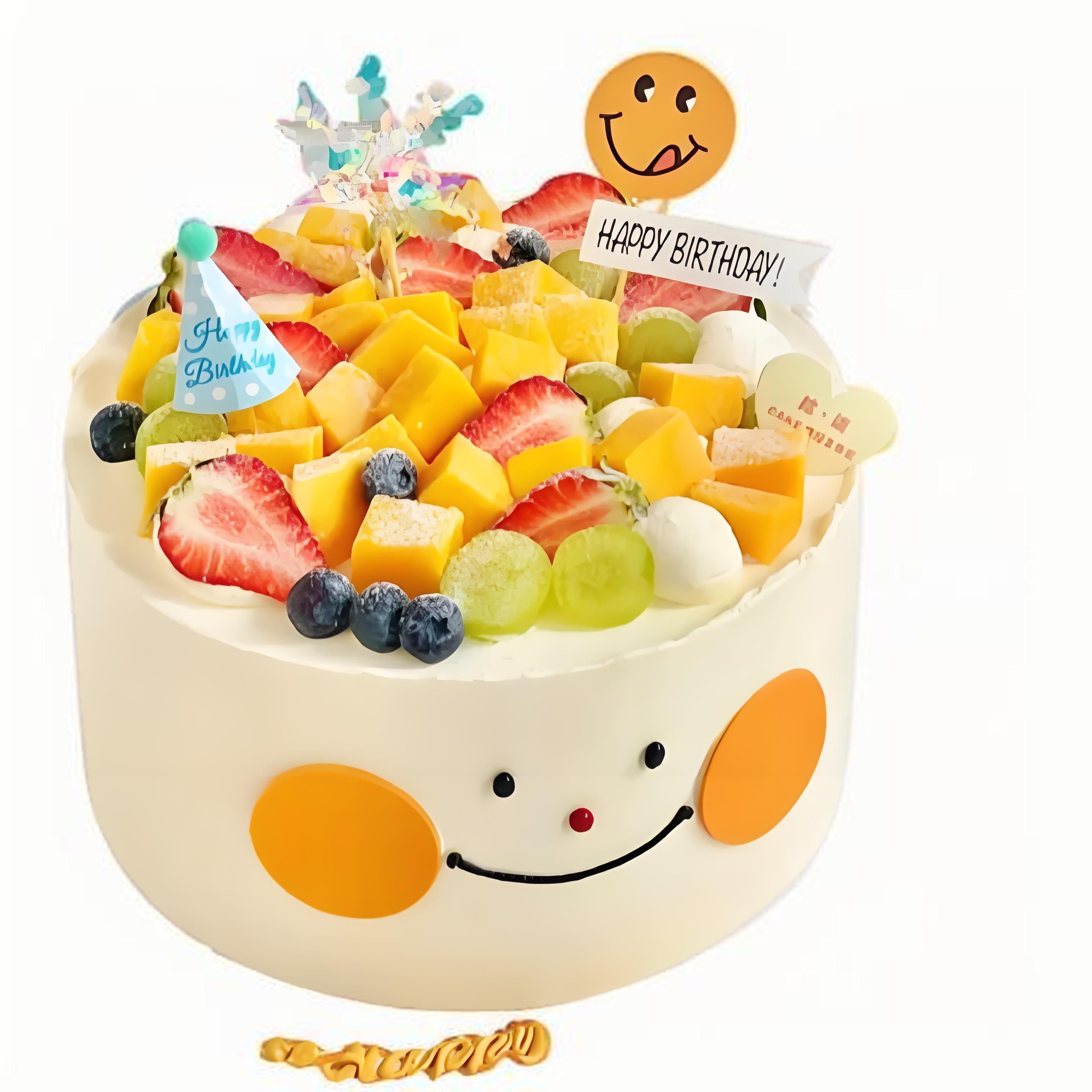 爱在此客 53 【爱在此客】动物奶油-可爱水果笑脸生日蛋糕送孩子同城配送（草莓换季水果偏酸、芒果易氧化介意慎拍） 6英寸 （单位：个）