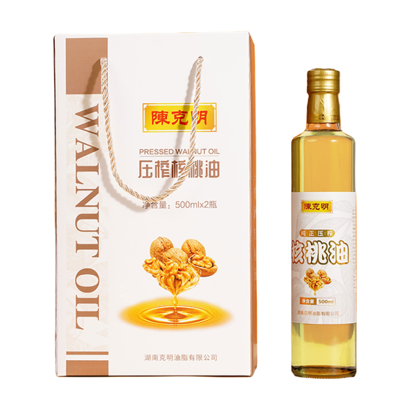 陈克明 500ml*2瓶 陈克明一级核桃油礼盒（玻璃瓶）  （单位：瓶）