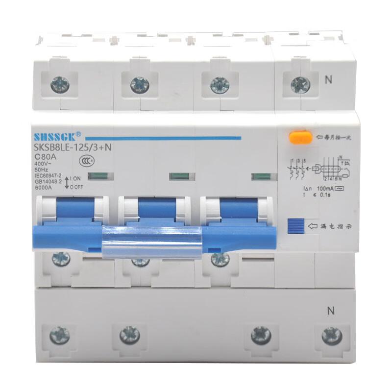 赛时工控(SHSSGK) SKSB8LE-125/3+N 3P+N C80A 低压过载保护漏电开关 漏保小型断路器 (单位:台) 蓝白 SKSB8LE-125/3+N 3P+N C80A蓝白 （单位：只）